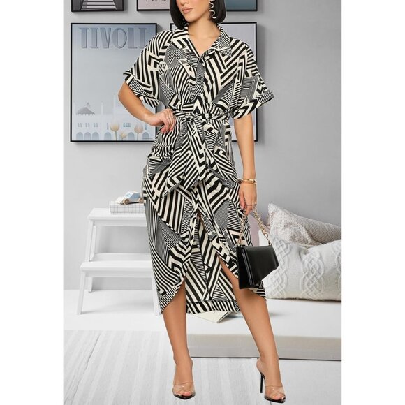 Women's Ruched Button Down Shirt Dress Short Sleeve Maxi Summer Casual - Picture 2 of 7